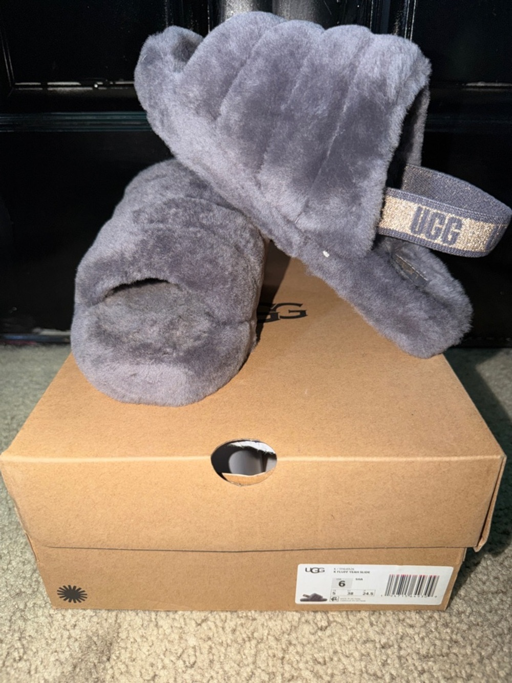UGG Plush Slide Sandal in Charcoal